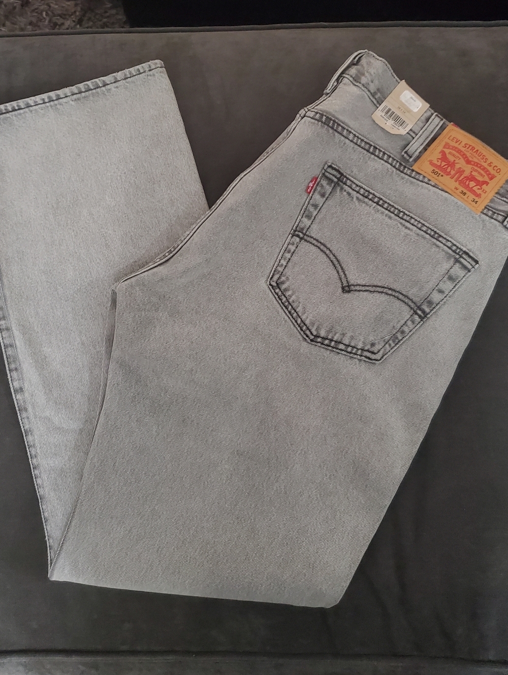 Levi's Men's 501 Light Gray Straight Jeans with Signature Patch